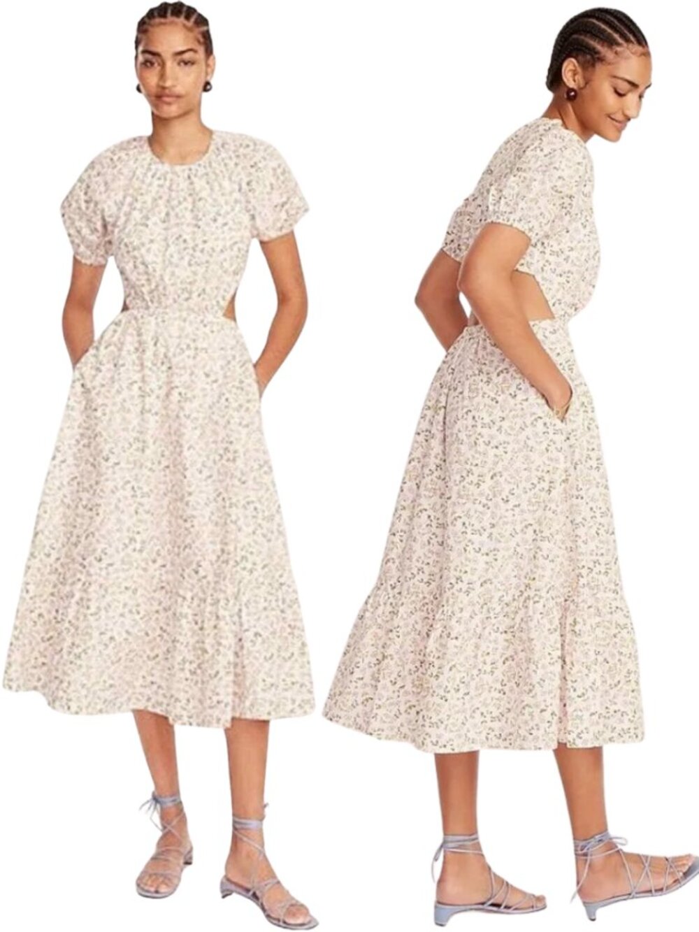 J. Crew Side-Cutout Cotton Poplin Midi Dress Women 4 White Meadow Floral Cottage